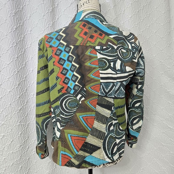 Additions by Chico's Geometric Grovy Canvas Button Up Relaxed Fit Jacket Sz 1 /M - Picture 5 of 13